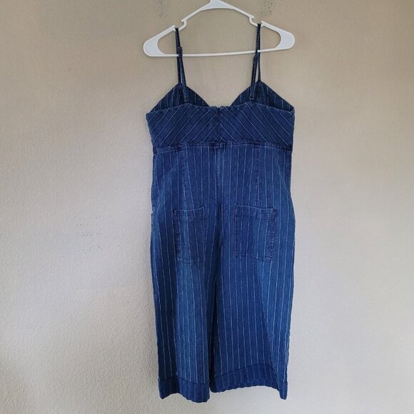 Anthropologie ett:twa Jumpsuit Sz Large Wide Leg Crop Pinstripe Coastal Vacation - Picture 7 of 7